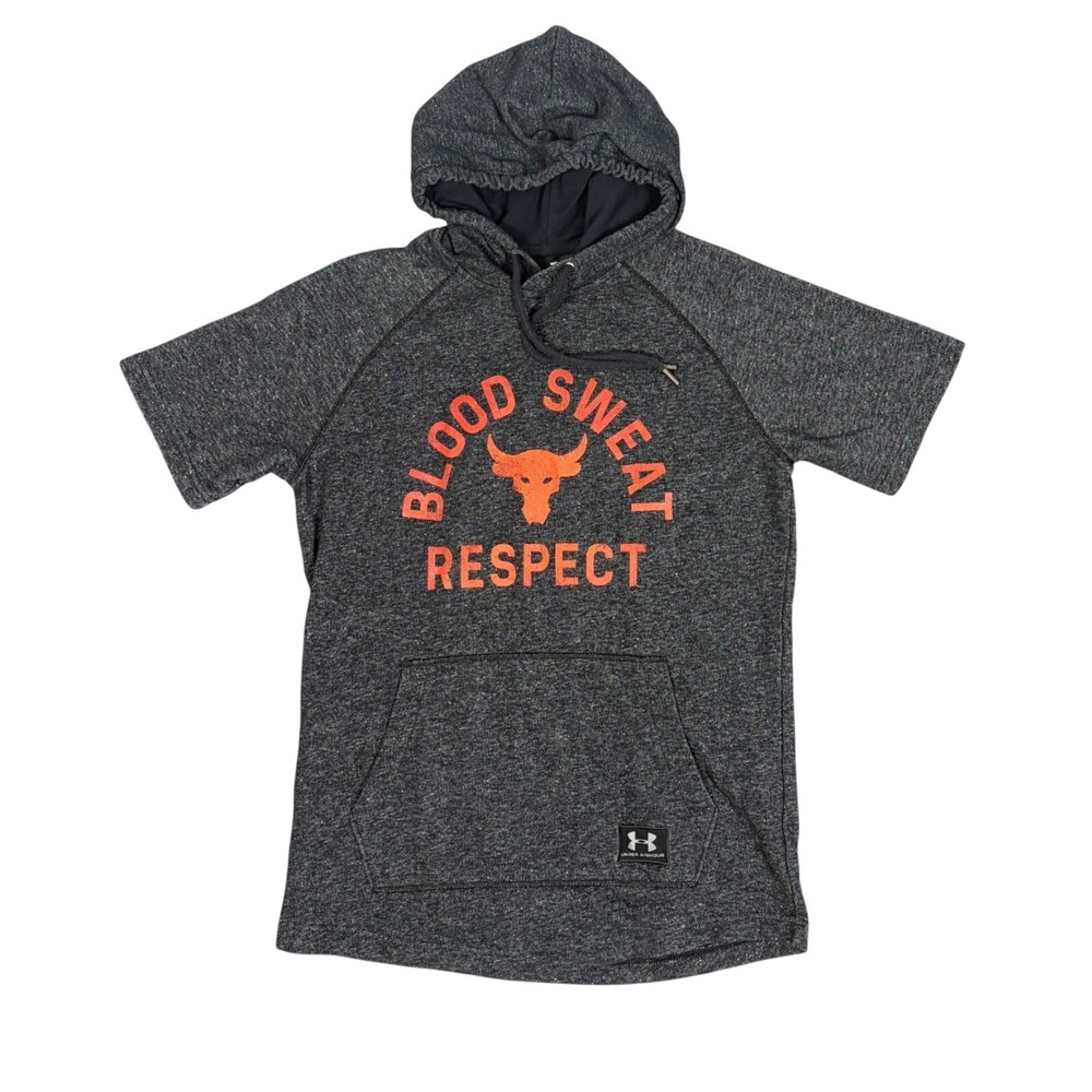 Under Armour Hoodie Men Medium Grey Project Rock Blood Sweat Respect Short Sleev